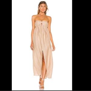 Revolve L’academie Jolena linen blend halter maxi dress in tan. NWT. XS
